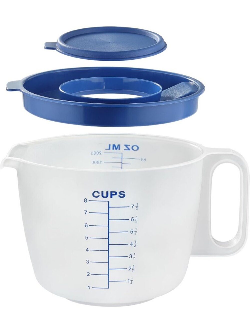 8-Cup Measuring Cup with Splash Guard Lid, BPA-Free Mixing Bowl for Baking
